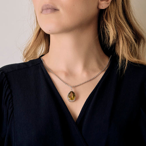Collier Collier et pendentif en or gris 14K, quartz lemon et diamants 58 Facettes DV16843-3