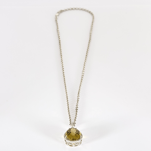 Collier Collier et pendentif en or gris 14K, quartz lemon et diamants 58 Facettes DV16843-3