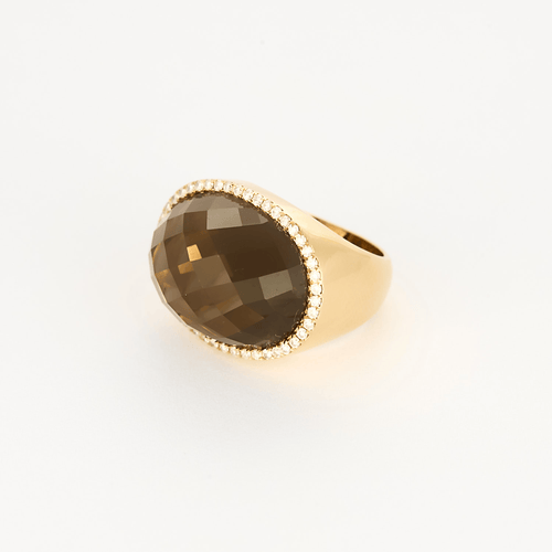 Bague 52 Bague cocktail en or jaune, quartz fumé et diamants 58 Facettes DV16843-10