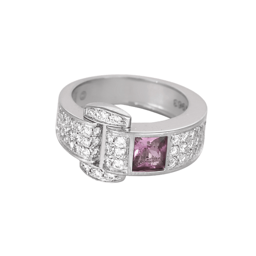 Bague 50 PIAGET - Miss Protocole - Bague en or gris , saphir rose et diamants 58 Facettes DV10300-1