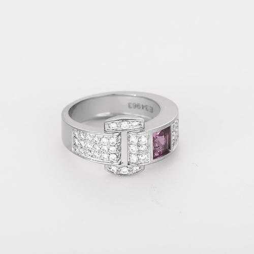 Bague 50 PIAGET - Miss Protocole - Bague en or gris , saphir rose et diamants 58 Facettes DV10300-1