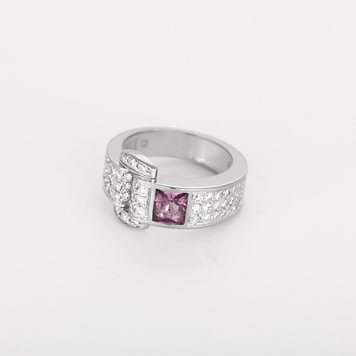 Bague 50 PIAGET - Miss Protocole - Bague en or gris , saphir rose et diamants 58 Facettes DV10300-1