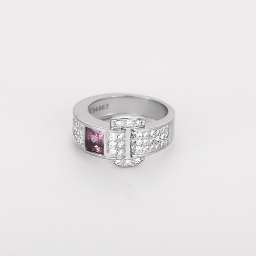 Bague 50 PIAGET - Miss Protocole - Bague en or gris , saphir rose et diamants 58 Facettes DV10300-1