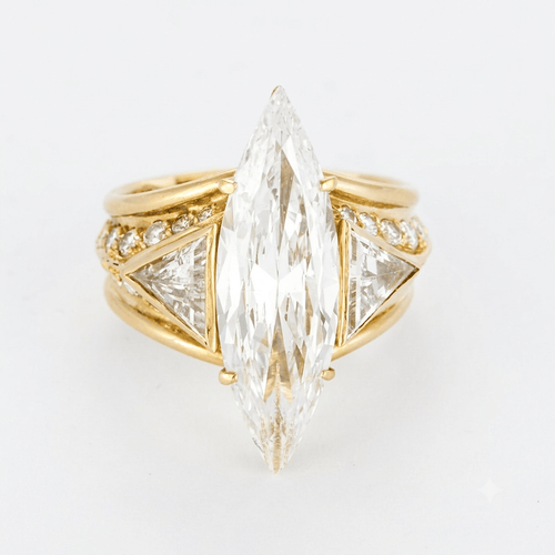 Bague 49 Bague or jaune diamant marquise 4.48 carats et petits diamants 58 Facettes DV31430-3