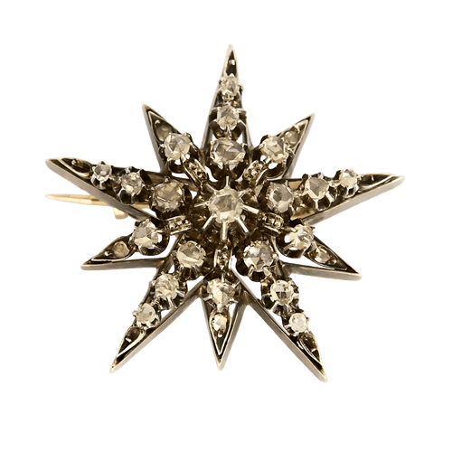 Élégante broche d'époque Napoléon III en or rose doublée d'argent à motif d'étoile
