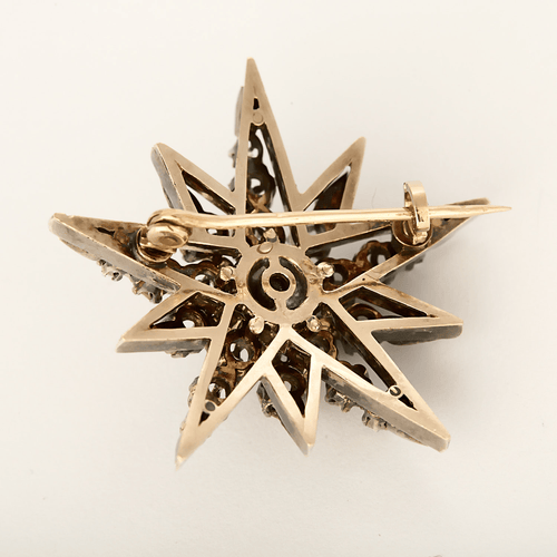 Élégante broche d'époque Napoléon III en or rose doublée d'argent à motif d'étoile