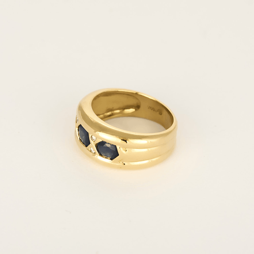 Bague jonc en or jaune, saphirs et diamants