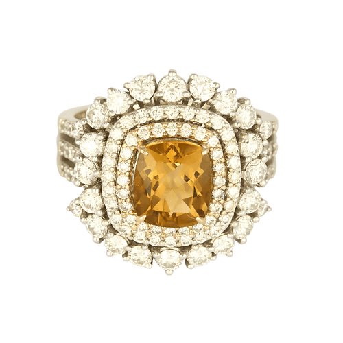 Bague en platine , citrine et diamants