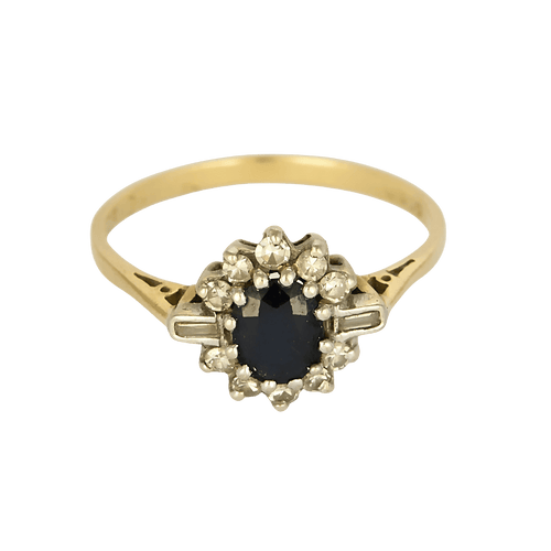 Bague 59 Bague marguerite en or jaune, or blanc, saphir et diamants 58 Facettes DV24789-2