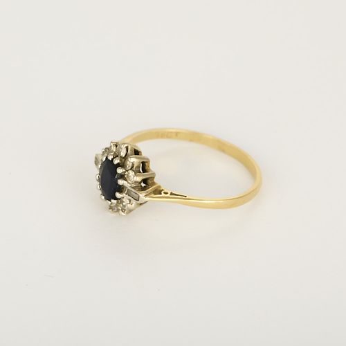 Bague 59 Bague marguerite en or jaune, or blanc, saphir et diamants 58 Facettes DV24789-2