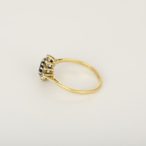 Bague 59 Bague marguerite en or jaune, or blanc, saphir et diamants 58 Facettes DV24789-2