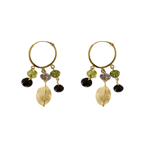 Boucles d'oreilles Boucles d'oreilles en or jaune, citrines, améthystes, péridots et onyx. 58 Facettes DV5390-20