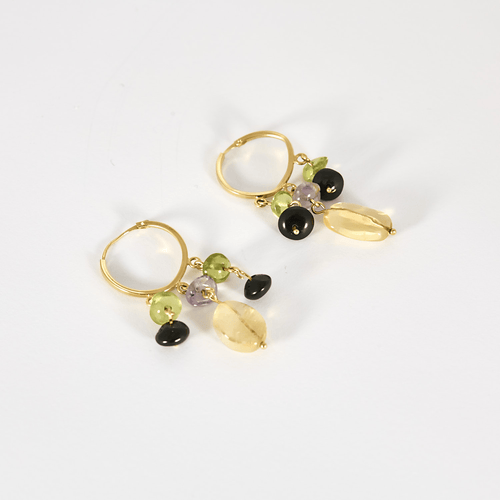 Boucles d'oreilles Boucles d'oreilles en or jaune, citrines, améthystes, péridots et onyx. 58 Facettes DV5390-20