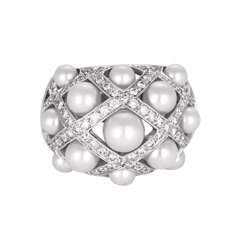 Bague 50.5 Chanel - Baroque - Bague dôme en or blanc, diamants : 0,80 carat et perles 58 Facettes DV32151-1