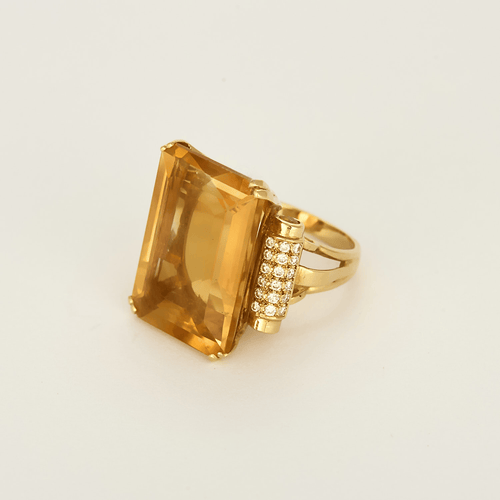 Bague 51.5 Élégante bague cocktail en or jaune, citrine, diamants 58 Facettes DV31371-1