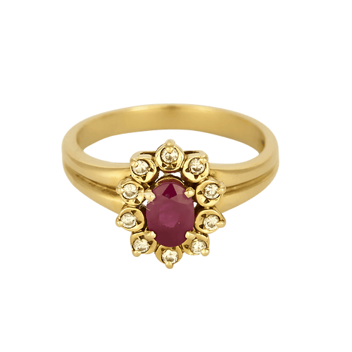 Bague 54 Bague marguerite en or jaune, rubis : 0,50 carat et diamants : 0,10 carat 58 Facettes DV32155-2