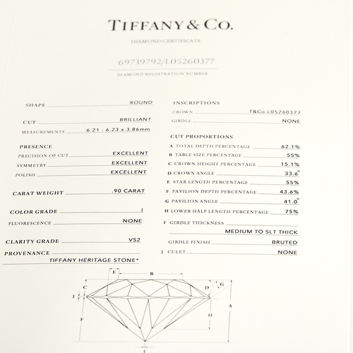 Bague 52 TIFFANY - Bague solitaire en platine et diamant 0.90 carat 58 Facettes DV32074-1