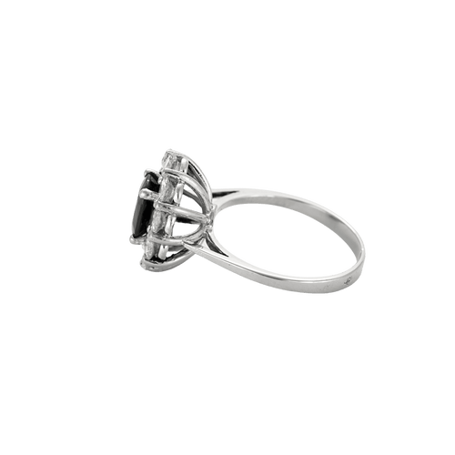 Bague 53 Bague marguerite en or blanc 18k, saphir 1,10 ct et diamants 58 Facettes BO/240038