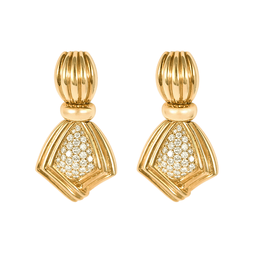BOUCHERON - Rares Pendants d'oreilles en or jaune 18k et diamants. Vintage. Années 1980. 58 Facettes DV32487-1