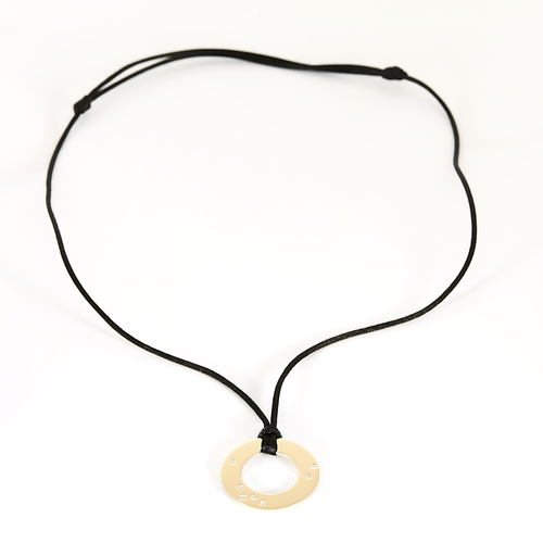 Dinh Van - Cible - Élégant pendentif en or blanc, diamants sur cordon noir 58 Facettes DV32132-1