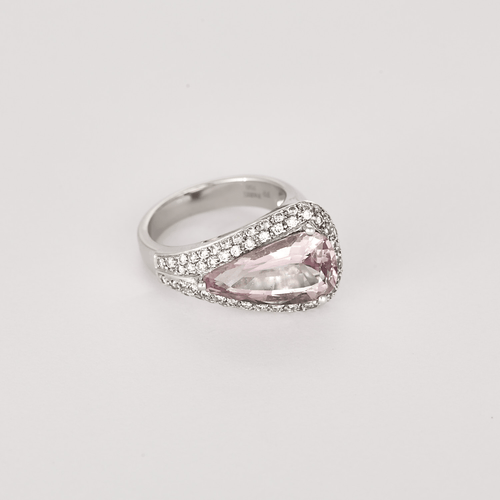 54 Élégante bague moderniste en or blanc, topaze rose : 5 carats et diamants : 0,60 carat 58 Facettes DV32511-1