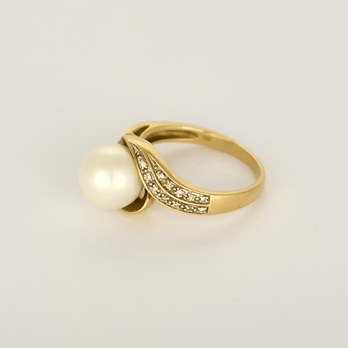 58 Bague en Or jaune 18k Perle de culture blanche 58 Facettes DV32806-6