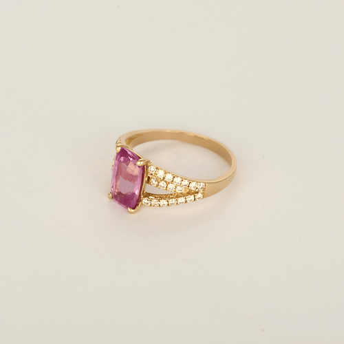 47 Bague en or rose, saphir rose : 1,63 carat et diamants 58 Facettes DV32555-1
