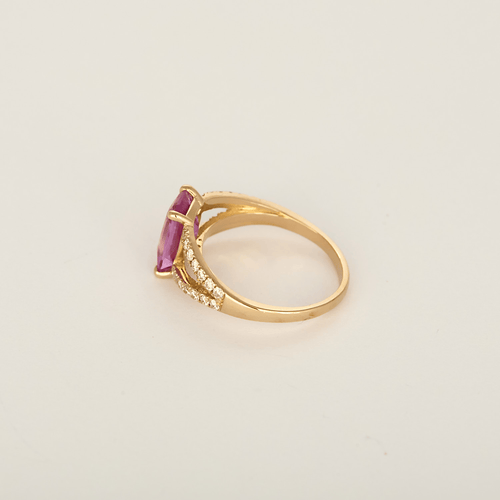 47 Bague en or rose, saphir rose : 1,63 carat et diamants 58 Facettes DV32555-1
