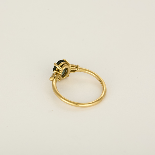 Bague en Or jaune, Saphir Teal : 1,40 carat et Diamants