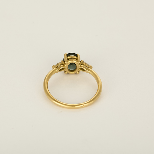Bague en Or jaune, Saphir Teal : 1,40 carat et Diamants