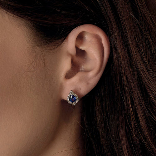 Boucles d'oreilles en Or blanc 14k Saphir and Diamant 58 Facettes DV32473-1