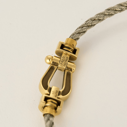 FRED - Force 10 - Petit Modèle - Bracelet acier, manille or jaune et diamants 58 Facettes DV31609-1
