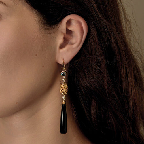 Carrera y Carrera - Shangai - Boucles d'oreilles en or jaune, topaze, diamants et onyx
