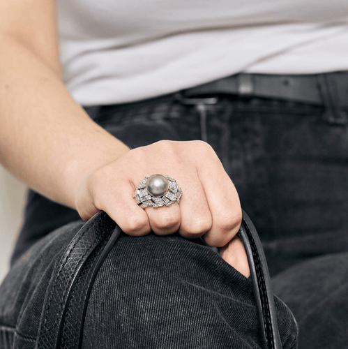 49 MIKIMOTO - Bague cocktail en or gris, perle de culture de Tahiti , diamants 58 Facettes DV14290-6