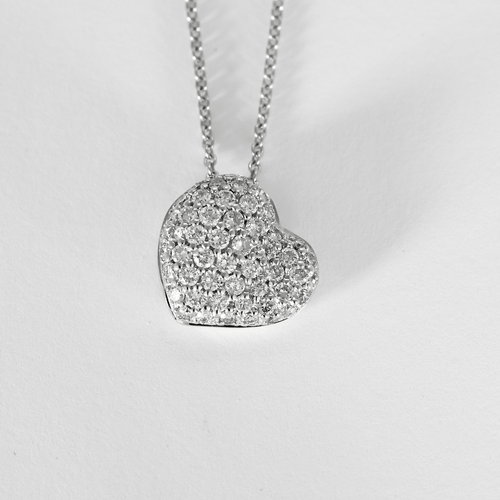 Collier en or blanc et pendentif coeur pavé diamants : 0,35 carat 58 Facettes DV32872-5