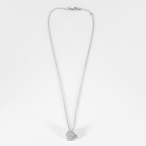 Collier en or blanc et pendentif coeur pavé diamants : 0,35 carat 58 Facettes DV32872-5