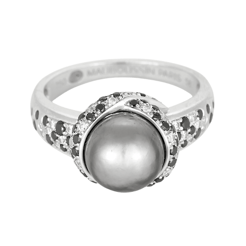 58 Mauboussin - Caviar d'amour - Bague en or blanc, perle de culture, diamants noirs et diamants blancs 58 Facettes DV33838-1