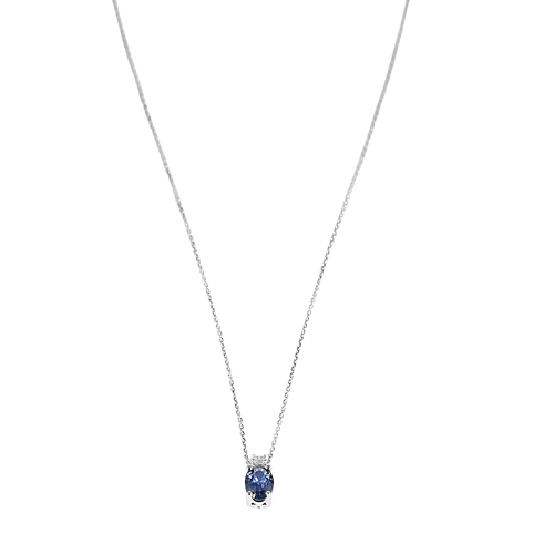 Collier en or blanc, diamants et saphir ovale : 0,90 carat 58 Facettes DV34030-6