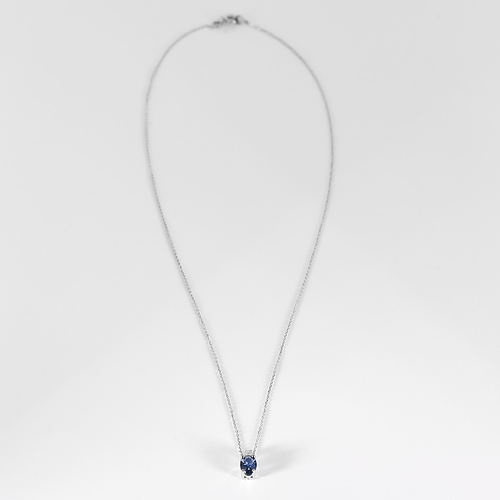 Collier en or blanc, diamants et saphir ovale : 0,90 carat 58 Facettes DV34030-6