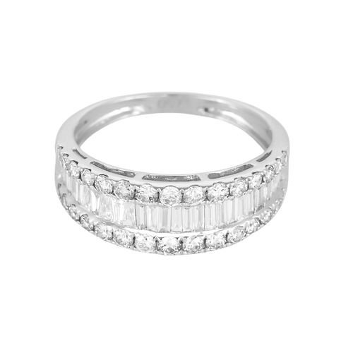 51 Bague jonc en or blanc, diamants taille baguette et taille brillant 58 Facettes DV34030-12