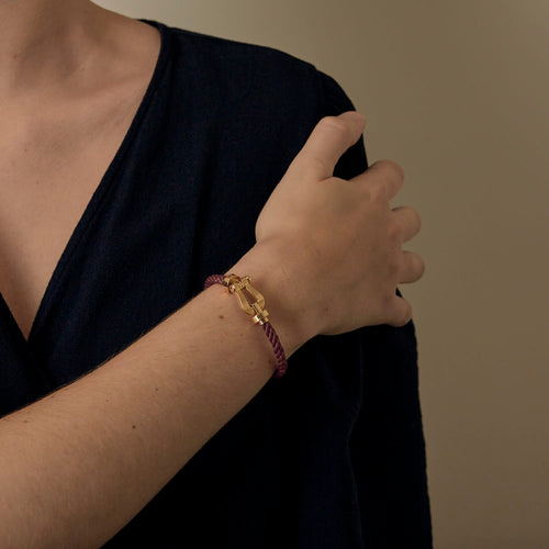 FRED - Force 10 - Grand modèle - Bracelet en or jaune et cordon rose