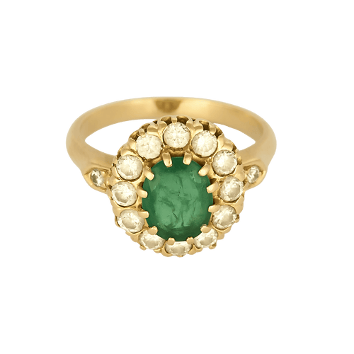 Bague marguerite en or jaune, diamants et émeraude