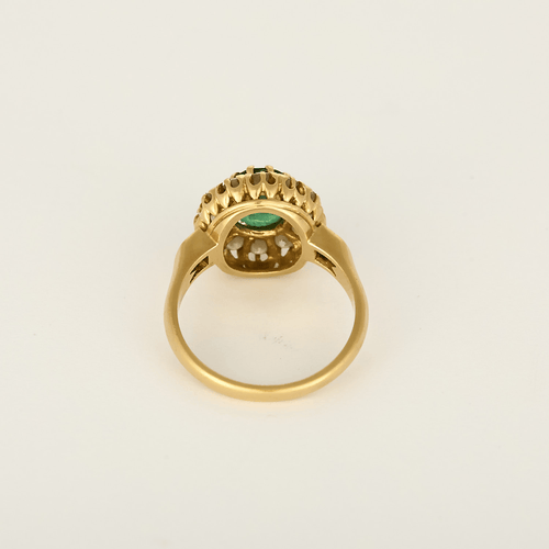 Bague marguerite en or jaune, diamants et émeraude