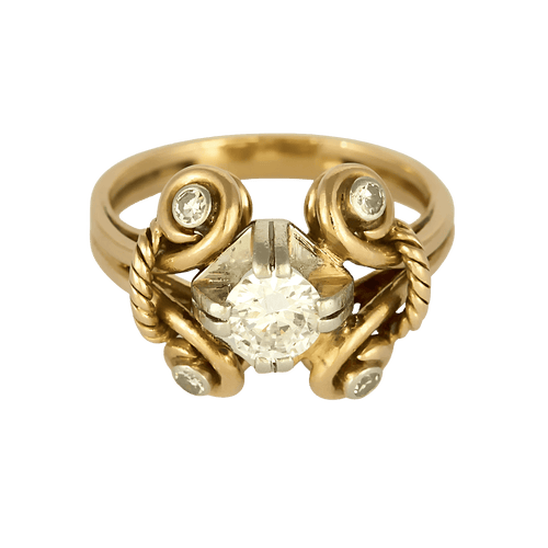 Élégante bague en or jaune, platine et diamants : 0,80 carat