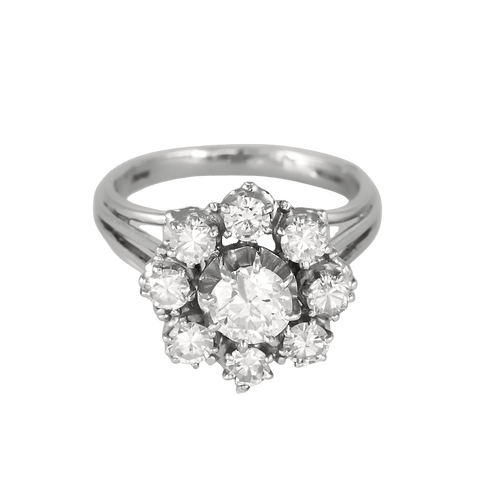 Bague marguerite en or blanc, diamants