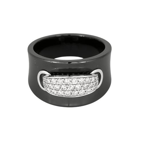 Bague en céramique noire, or blanc et diamants : 0,35 carat