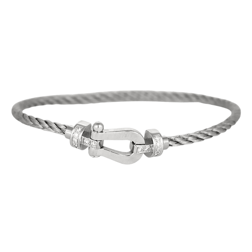 Fred - Force 10 - Moyen Modèle - Bracelet composé d'un cordon en nylon tressé et or blanc, diamants