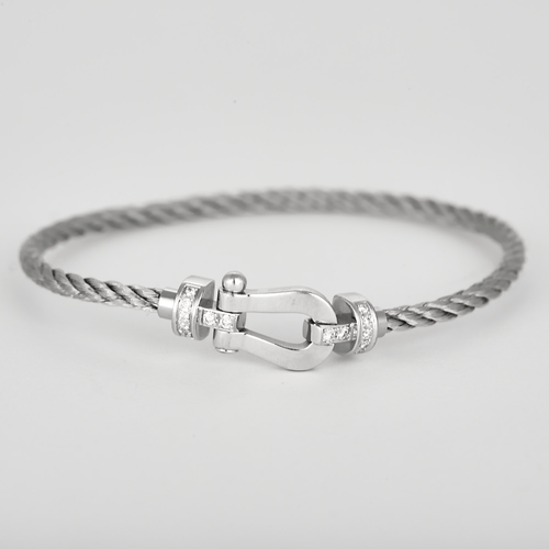 Fred - Force 10 - Moyen Modèle - Bracelet composé d'un cordon en nylon tressé et or blanc, diamants