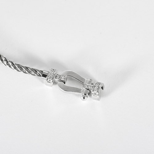 Fred - Force 10 - Moyen Modèle - Bracelet composé d'un cordon en nylon tressé et or blanc, diamants