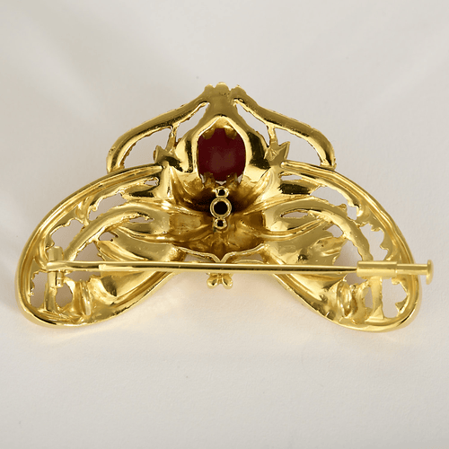Broche chimère en or jaune et rubis étoilé : 2 carats 58 Facettes DV34335-1